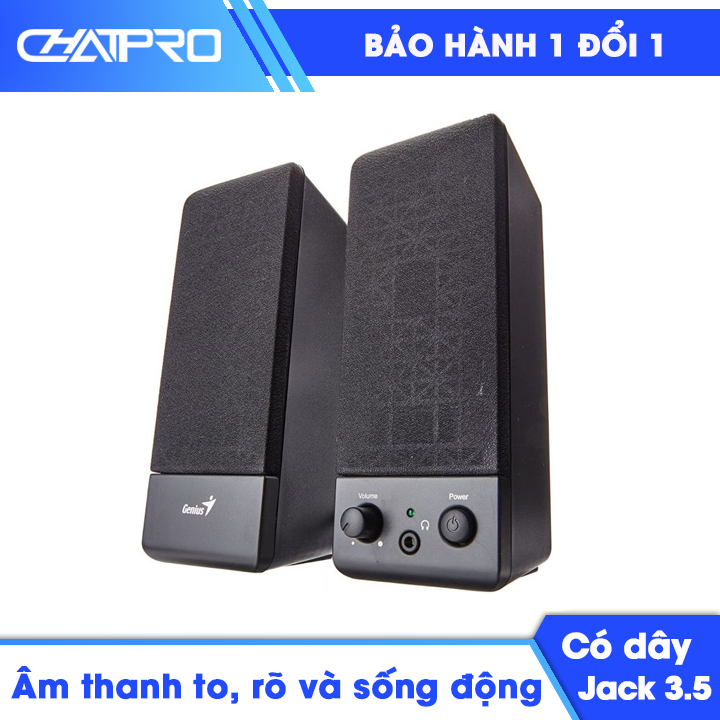 Loa vi tính 2.0 mini Genius SP-S110 – Âm thanh to rõ, sống động vượt trội, công suất RMS 1W kiểu dáng sang trọng mini để bàn, tương thích mọi thiết bị, jack cắm 3.5 và nguồn