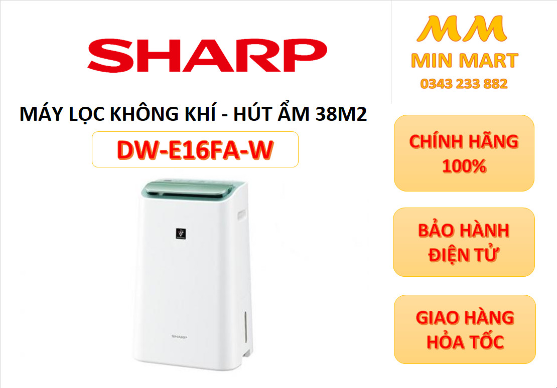 Lọc không khí sharp dw-e16fa-w có hút ẩm 38m2: chính hãng, bảo hành 12 tháng, lỗi 1 đổi 1