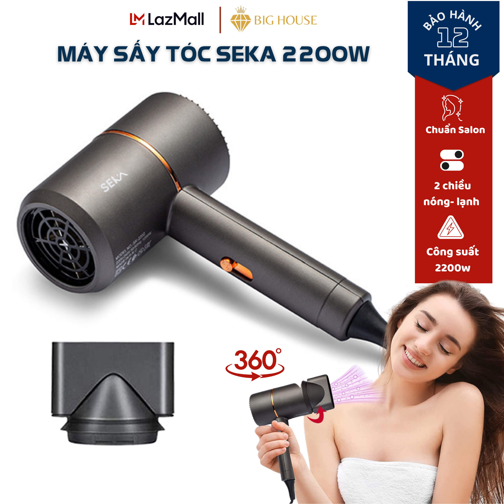 Máy sấy tóc tạo kiểu, máy sấy tóc 2 chế độ chính hãng SEKA - Bảo hành 12 tháng