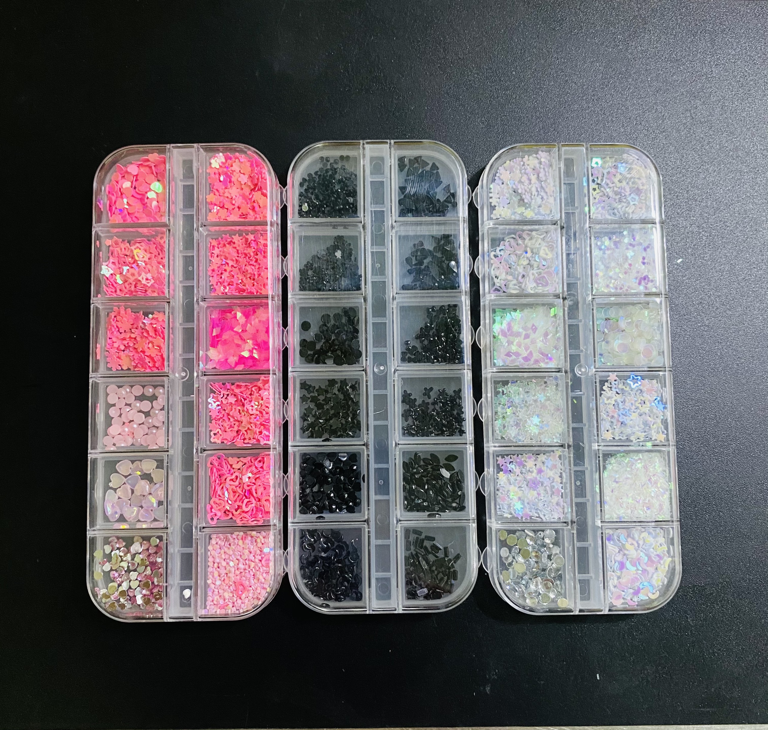 đá trang trí móng 12 ô - đa dạng mẫu hạt đính móng trang trí móng - phụ kiện nail