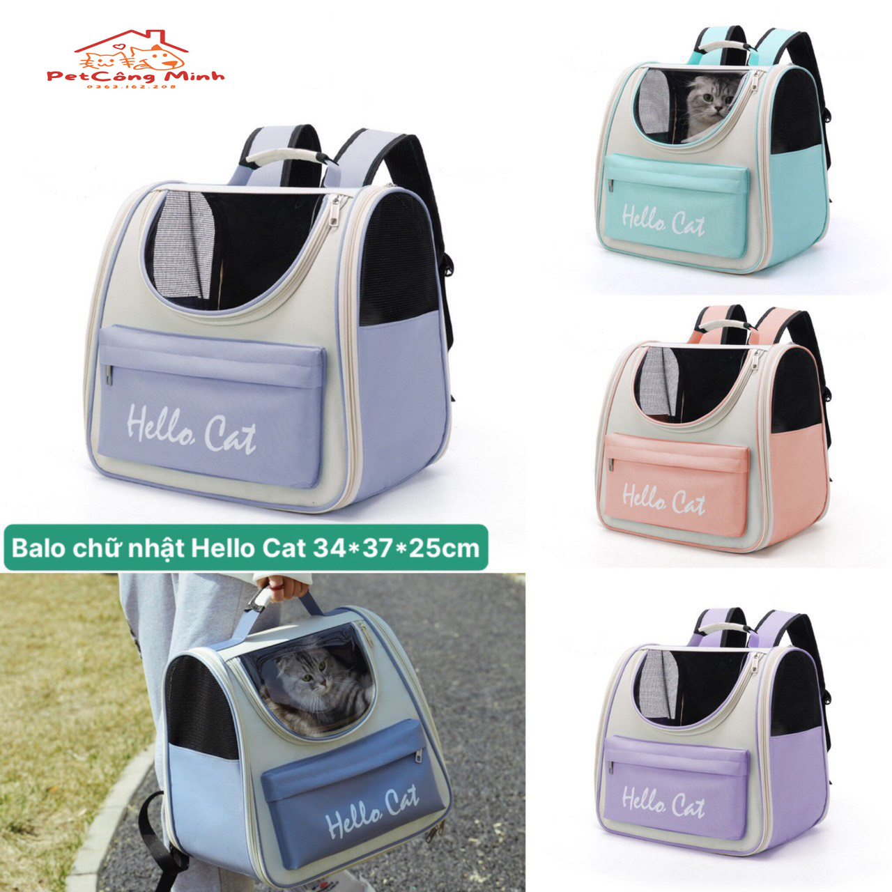 Balo cho mèo chó thú cưng size lớn Hello Cat Lapeta