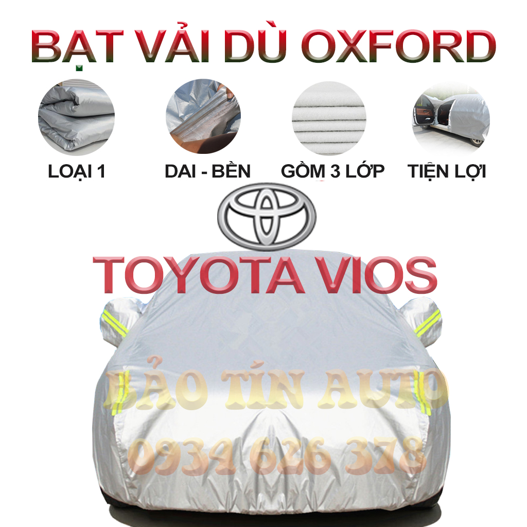 Bạt che kín bảo vệ xe ô tô Toyota Vios tráng bạc 3 lớp vải dù Oxford , bạt phủ trùm bảo vệ xe ô tô, áo chùm bạc trùm phủ xe oto Bảo Tí