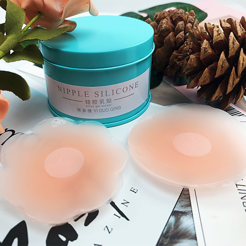 Miếng dán ngực silicon màu da hình hoa dùng được nhiều lần hộp 5 cặp 10 miếng