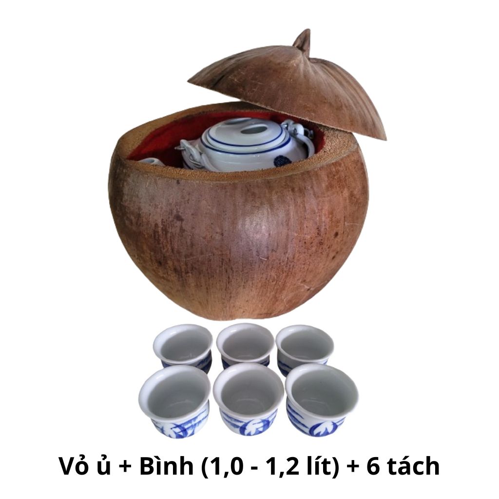 Bình ủ trà trái dừa không sơn / Bình trà 1,0 - 1,2 lít / Giữ ấm từ 3 - 6 giờ / Sản phẩm sản xuất thủ công / Xưởng sản xuất tại Bến Tre