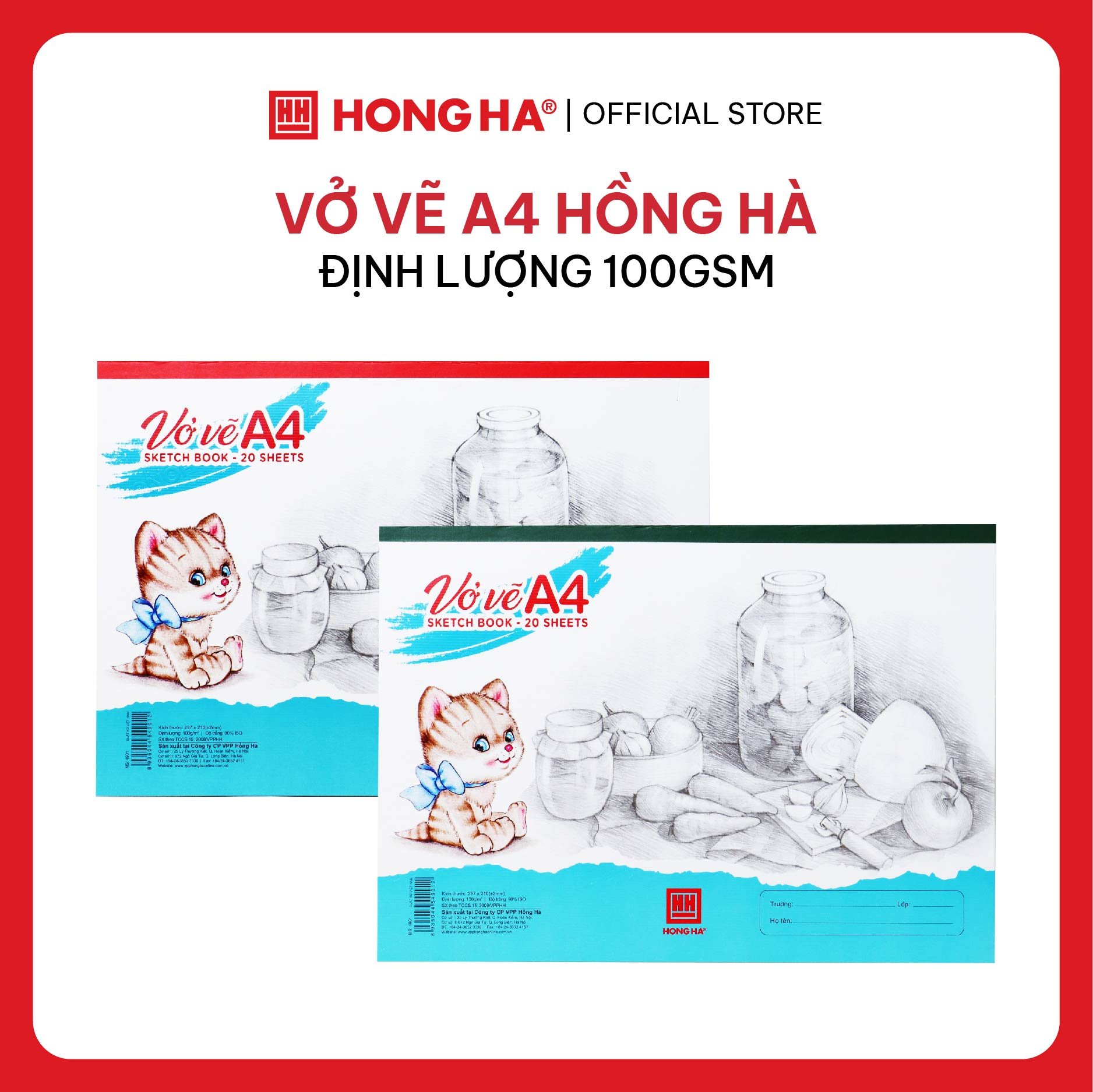 Vở vẽ a4 hồng hà định lượng 100gms, độ trắng cao 4901
