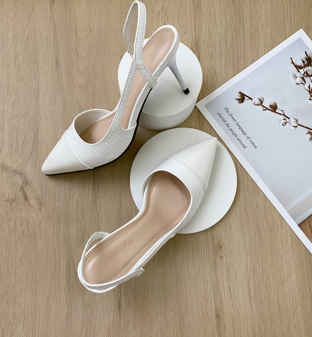 Giày cao gót mũi nhọn Colee dáng slingback gót cao 7.5cm