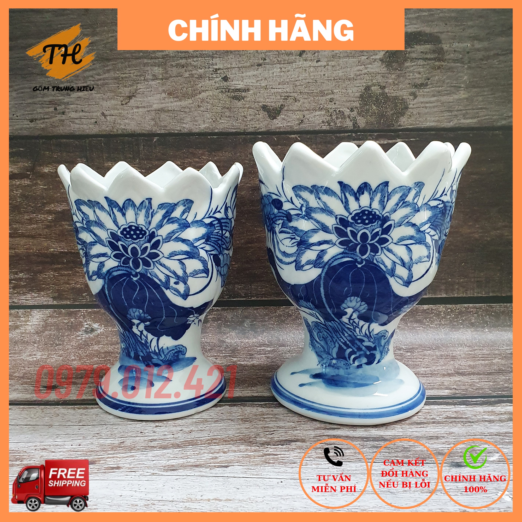 Ly đựng quả Phật Thủ Bát Tràng men lam cao cấp cốc phật thủ để trên ban thờ