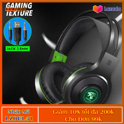[Trả góp 0%]Tai nghe máy tính cho Game thủ V5000 có mic - có đèn led LED chụp tai cổng USB + Jack 3.5m chơi liên quân PUBG Liên Minh