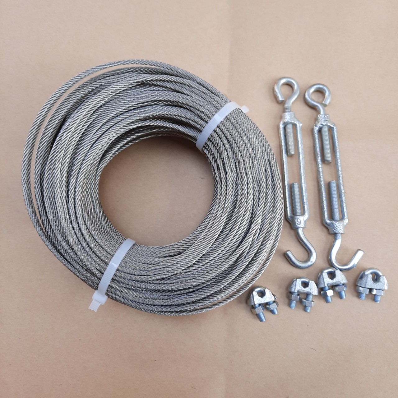 Dây cáp inox 304 xịn, dây phơi quần áo không han rỉ 3mm dài 90m tặng kèm 4 khóa cáp và 2 tăng đơ