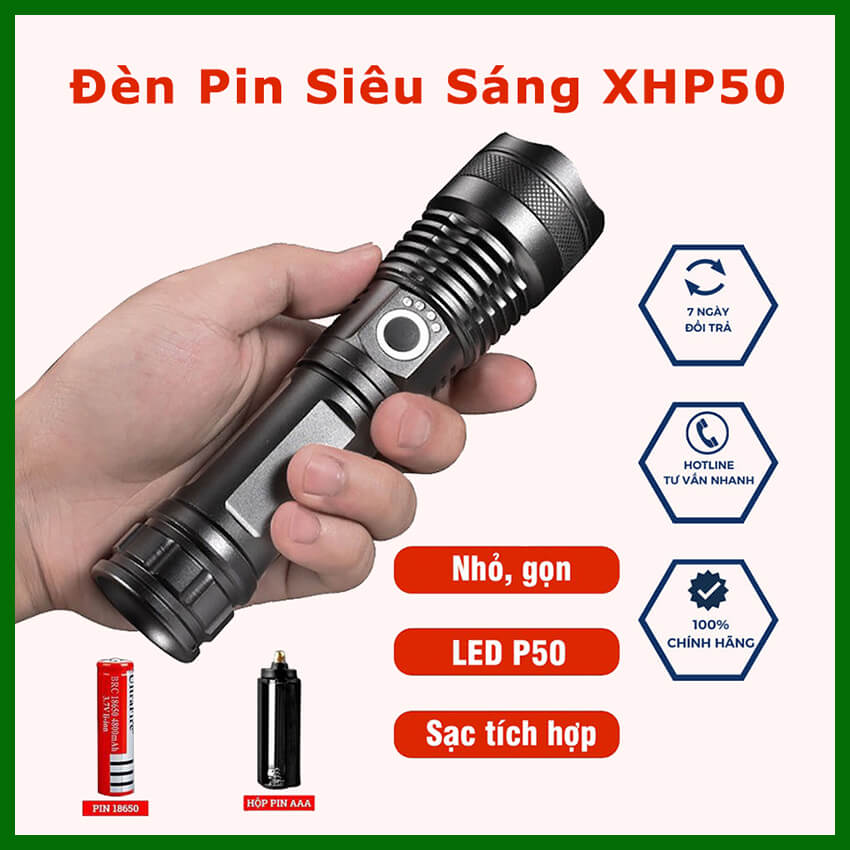 Đèn pin cầm tay siêu sáng có Zoom XHP50 chiếu xa 500m, chống thấm nước 5 chế độ sáng, pin trâu 6800mAh, đèn pin cầm tay XML T6, đèn pin mini, đèn pin siêu sáng đa năng, đèn pin dã ngoại