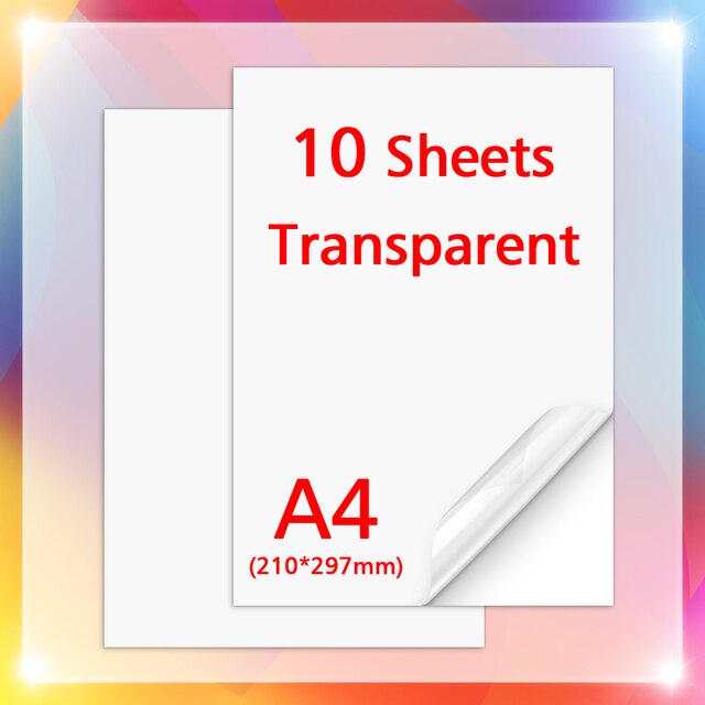 10Sheets Transparent Printable Vinyl Sticker Paper Waterproof A4