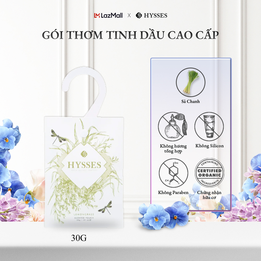 Túi Thơm Cao Cấp Hysses Scented Pouch Giúp Xua Đuổi Muỗi & Côn Trùng, An Toàn Cho Trẻ Nhỏ, Giảm Căng Thẳng, Khử Mùi, Làm Thơm Phòng, Tủ Quần Áo Với Tinh Dầu Sả Chanh Hữu Cơ Tự Nhiên