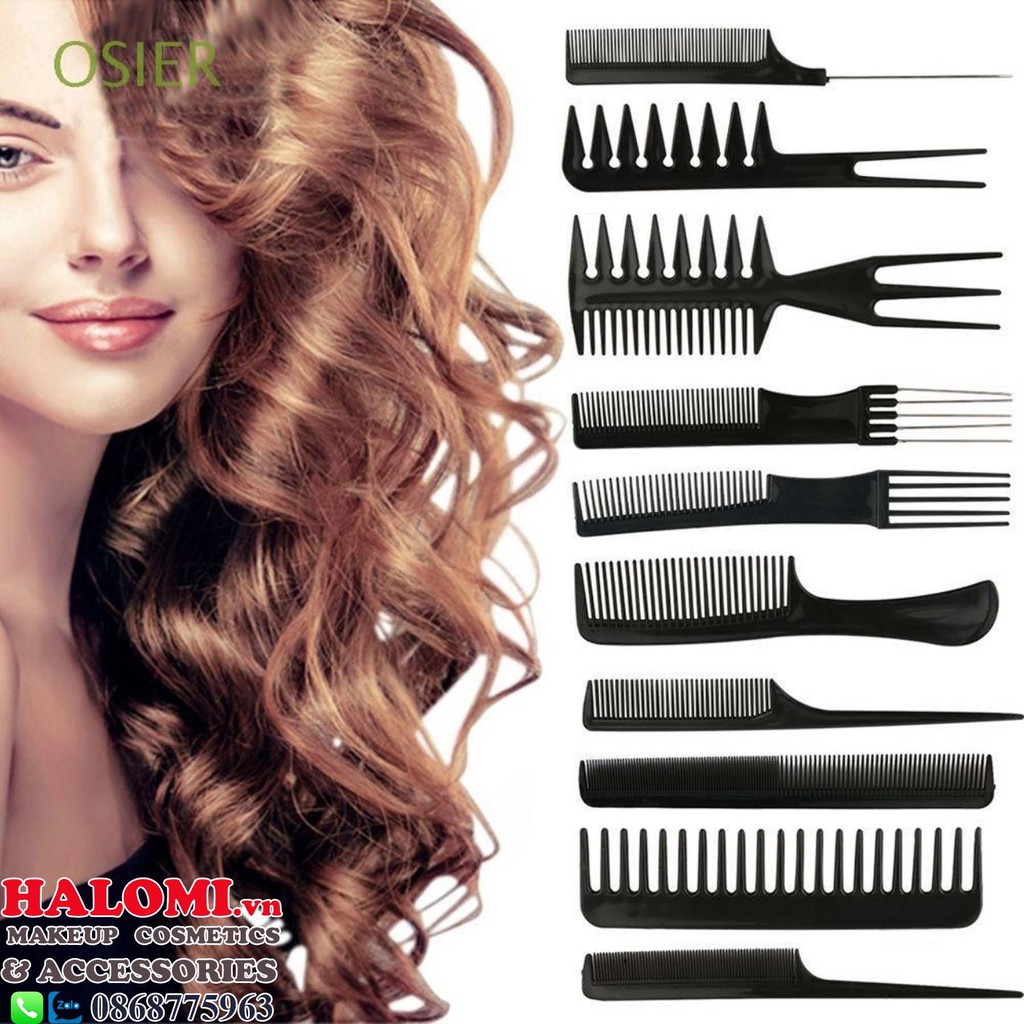 Bộ lược 10 món làm tóc chuyên dụng chính hãng halomi store