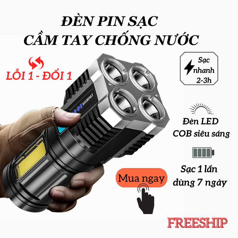 Đèn pin cầm tay, đèn pin siêu sáng chất liệu cao cấp chống nước đèn toki