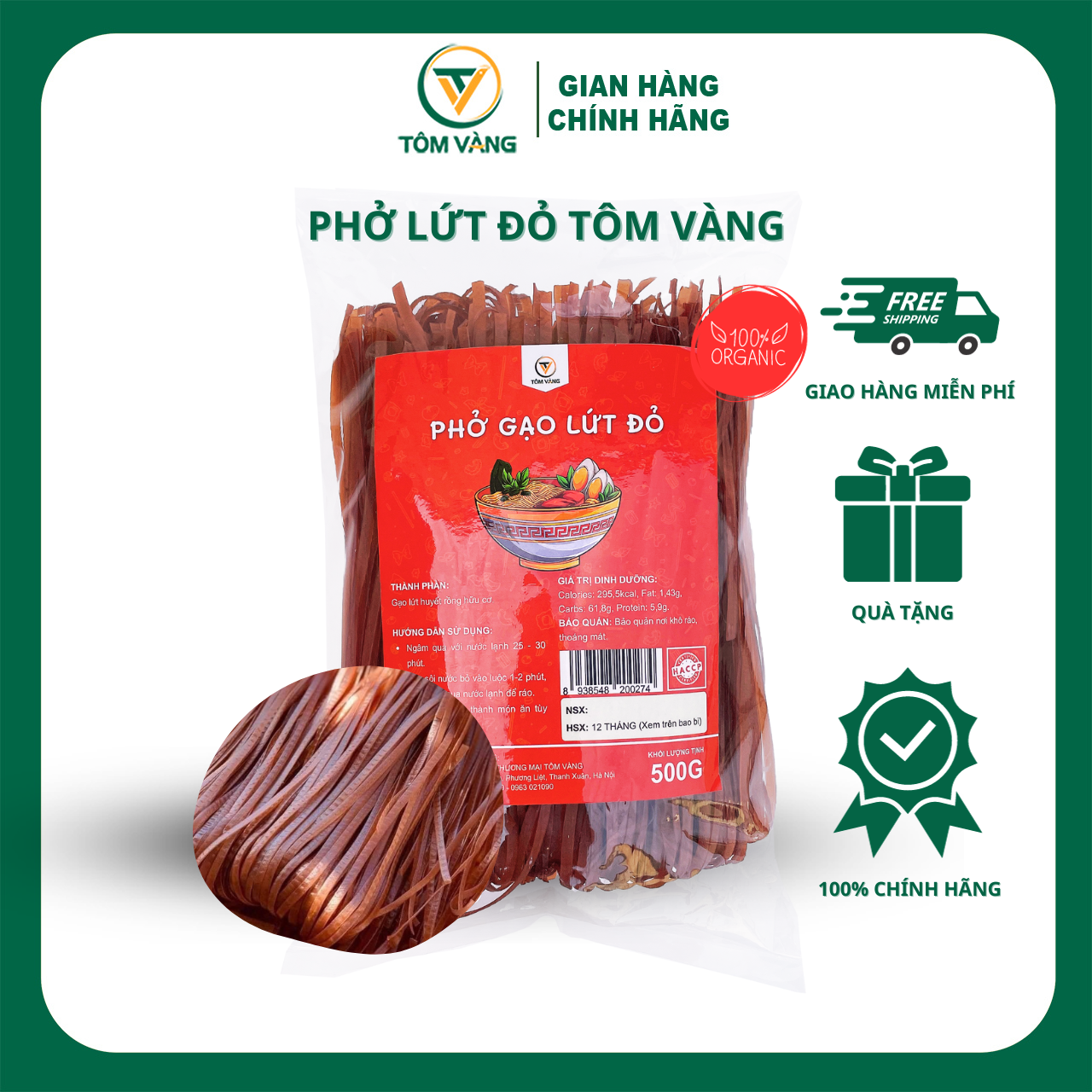 Phở gạo lứt Tôm Vàng Ăn Kiêng Healthy Eatclean Tiểu Đường Thực Dưỡng Gym - Gói 500g