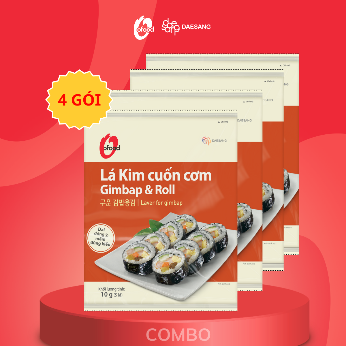 Combo 4 gói Rong biển Lá kim cuốn cơm OFood 10g sử dụng cho các món kimbap sushi chuẩn Hàn