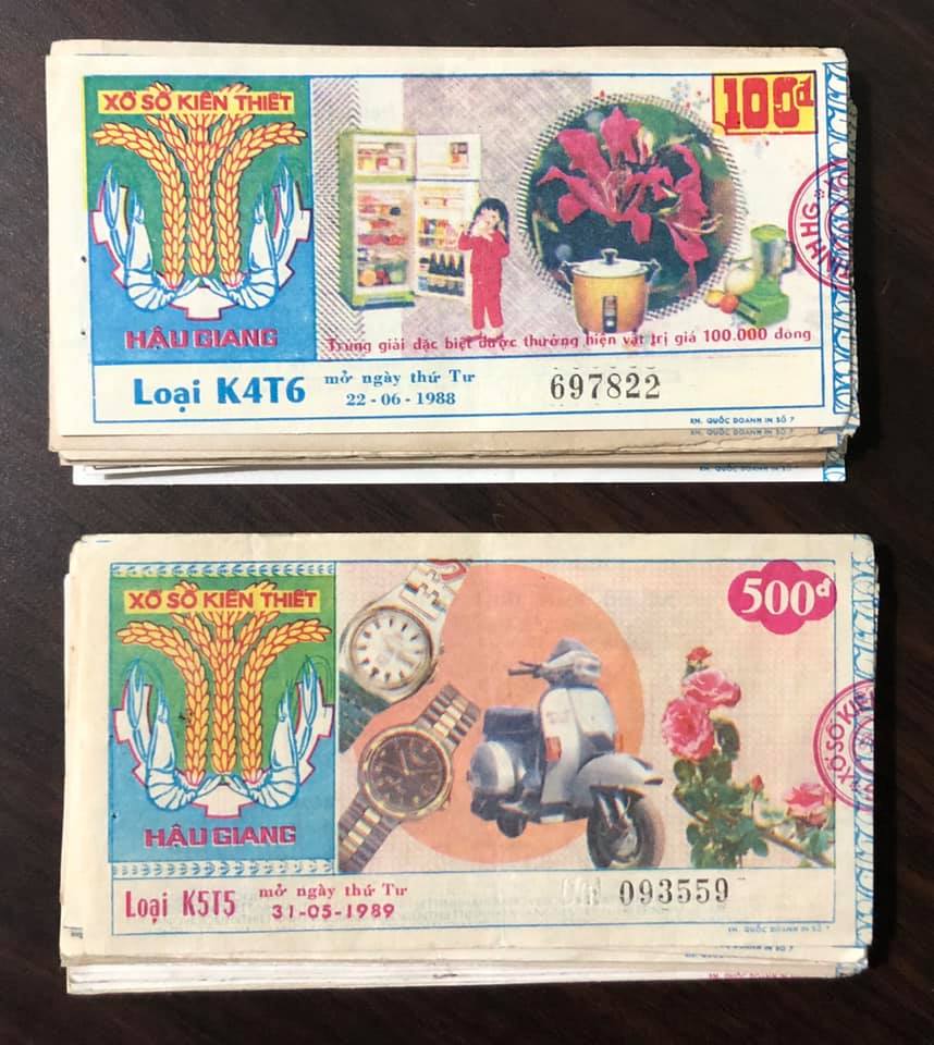 Combo 2 tờ vé số tỉnh hậu giang 1988, 1989 sưu tầm