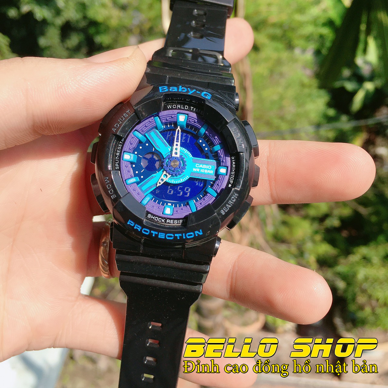 Đồng hồ nữ Baby-G BA110 ĐEN MẶT XANH DƯƠNG thể thao nam nữ, Chống nước 200M,Tặng kèm pin dự phòng, Bảo hành 12 tháng  - BELLO STORE