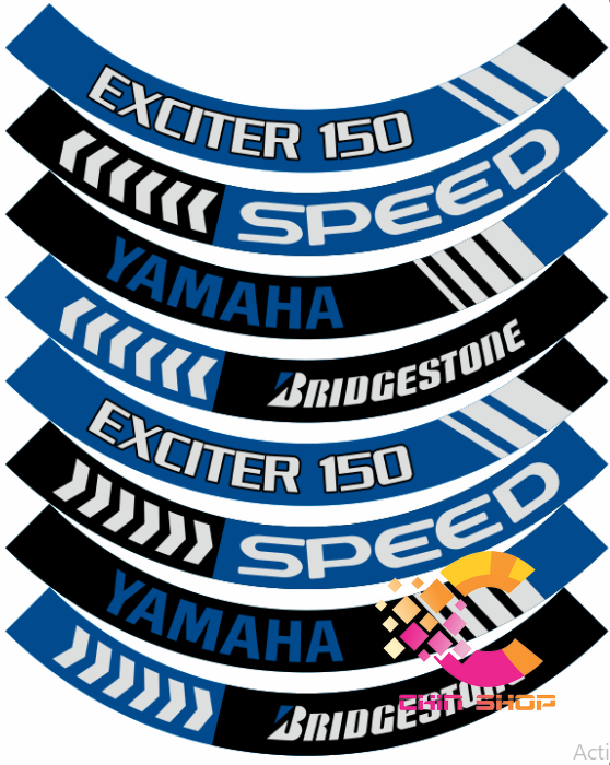 Tem dán vành 3 lớp cao cấp Yamaha Exciter Đen Xanh Gp (MS 303)