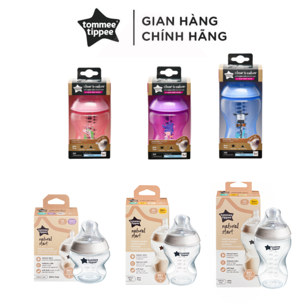 Bình sữa pp ty siêu mềm tự nhiên tommee tippee 150ml, 260ml, 340ml, cho bé từ sơ sinh