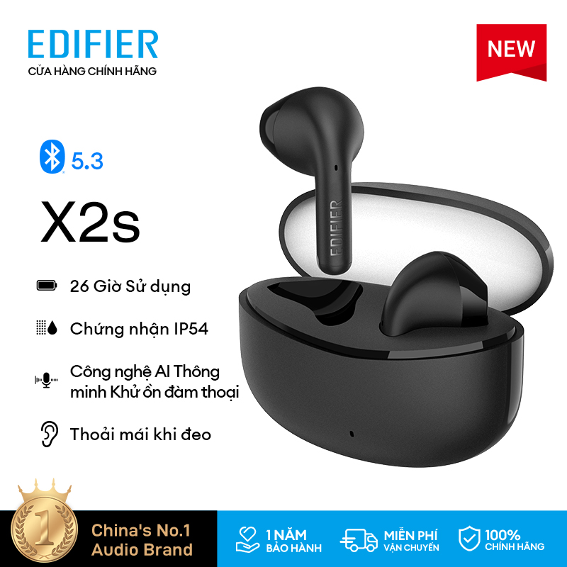 Tai nghe Edifier X2/X2s không dây Bluetooth 5.3 Khử tiếng ồn bằng công nghệ AI chống nước IP54 có chế độ chơi game THỜI GIAN SỬ DỤNG LÊN TỚI 24 GIỜ