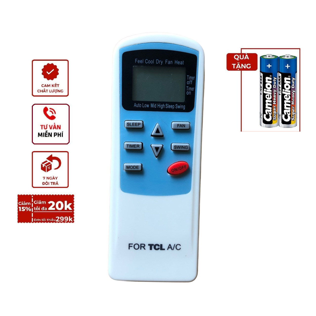 Điều khiển điều hòa TCL - REMOTE Điều khiển điều hòa TCL - Đầu bấm Điều khiển điều hòa TCL - tặng kèm pin