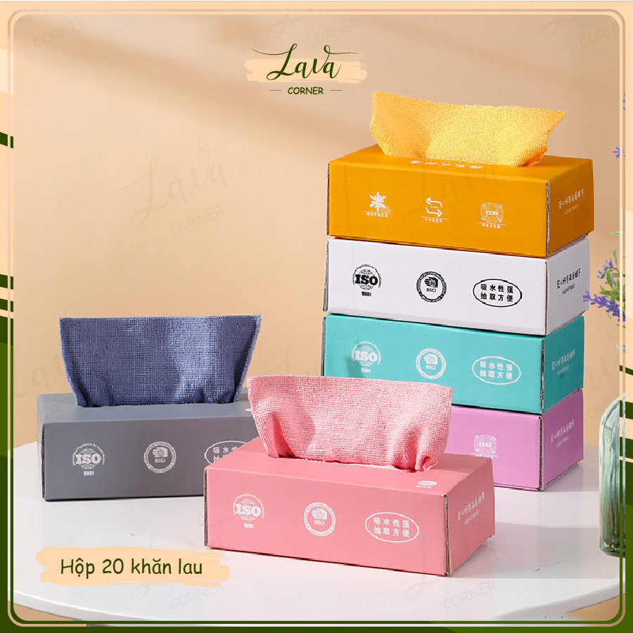Hộp 20 khăn dạng rút tiện lợi, khăn vải lau siêu thấm, đa năng, lau bếp, lau bát đĩa tái sử dụng