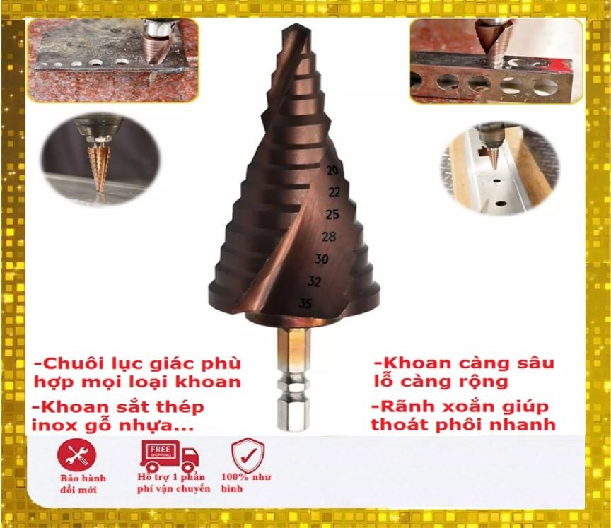Mũi khoan bước đa năng chất liệu thép HSS COBAN M35 6-35mm khoan inox,sắt,thép,gỗ,nhựa...
