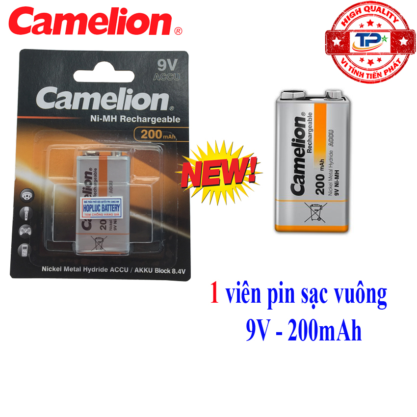 Vỉ 1 Viên Pin Sạc vuông 9V dung lượng 200mAh Camelion Ni-MH Rechargeable ACCU