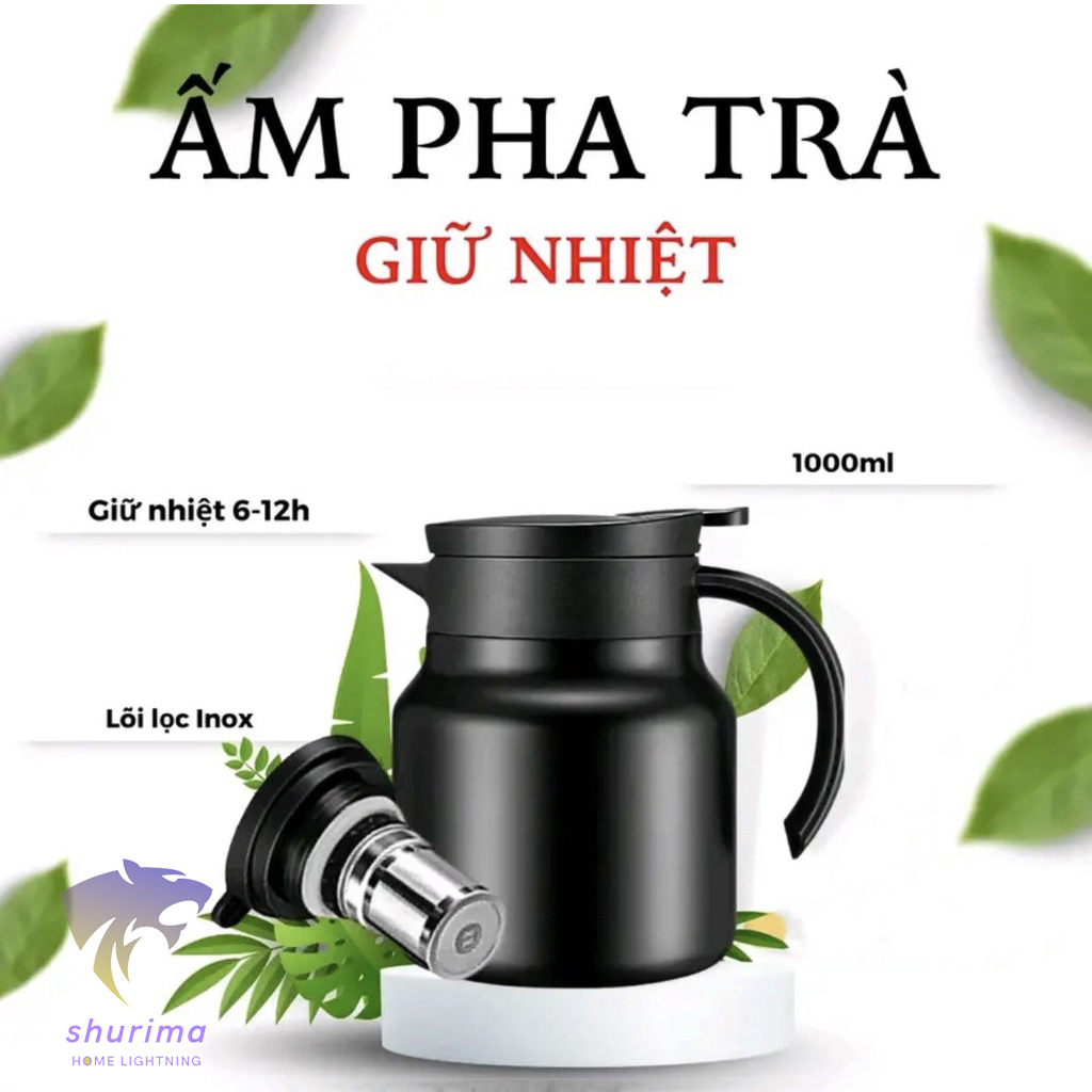 Bình trà giữ nhiệt 2 lớp 1000ml Inox 304 cao cấp pha cà phê giữ nhiệt lên đến 12h ấm trà du lịch dã ngoại bình giữ nhiệt pha cà phê cắm trại