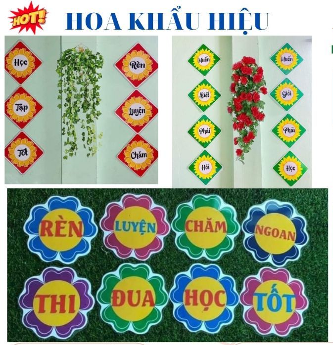 Hoa khẩu hiệu trang trí lớp học