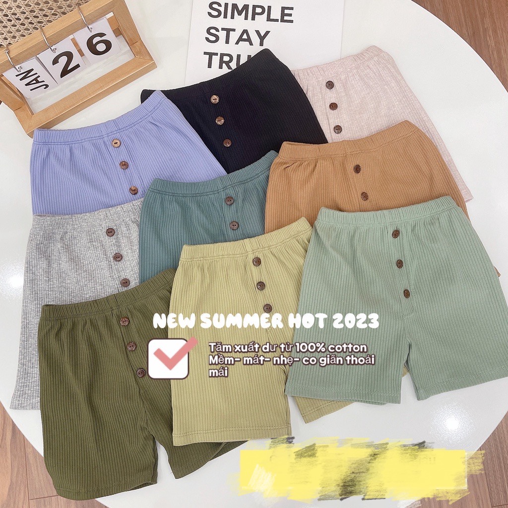 Combo 5 quần đùi thun tăm 3 cúc cho bé trai / bé gái từ 7-18kg