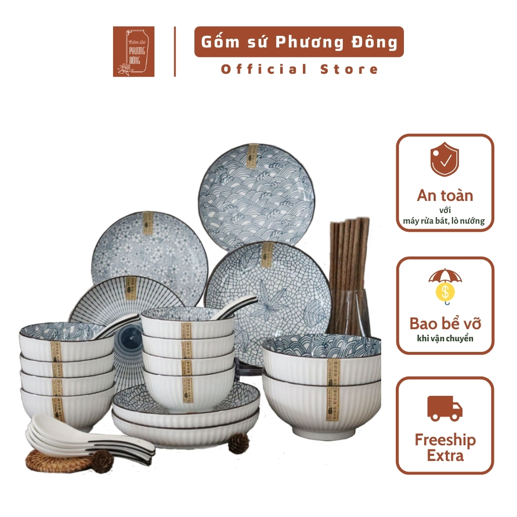 Bộ chén dĩa gốm sứ Nhật Bản phong cách cổ điển giá rẻ PDS005