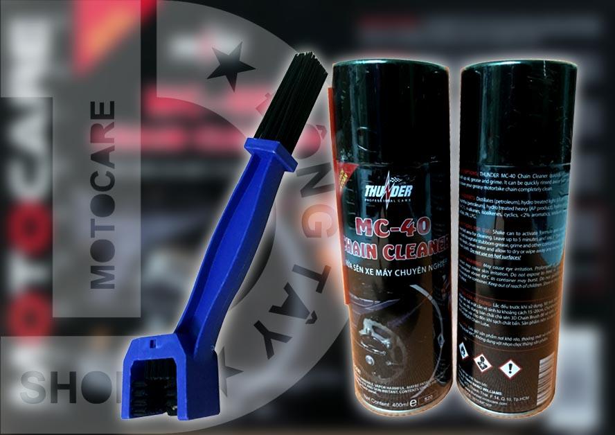 Combo 02 Chai xịt rửa sên, vệ sinh sên Thunder Chain Cleaner MC-40 400ml + Tặng kèm bàn chải chà sên vệ sinh sên 3 Chiều đa năng