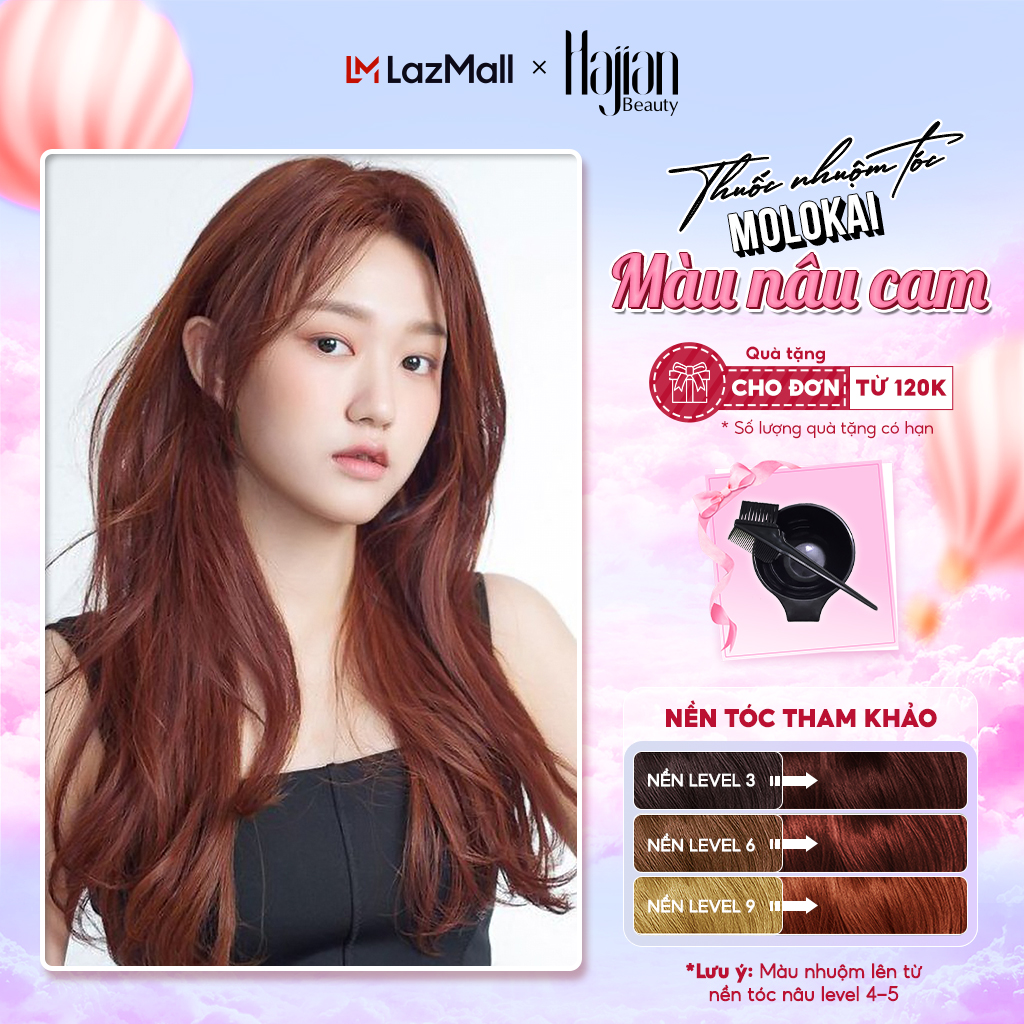 Thuốc nhuộm tóc màu nâu cam Molokai, nhuộm tóc tại nhà chứa collagen tảo biển siêu dưỡng - Hajian Beauty