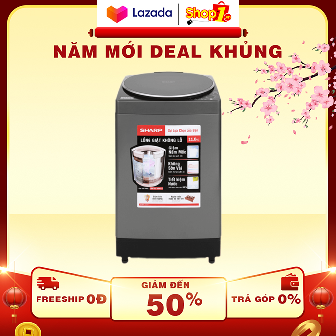 Máy giặt sharp 11kg es-w110hv-s - loại máy giặt:cửa trên - truyền động:bằng dây curoa - công nghệ giặt:mâm giặt dolphin ag+ mâm giặt screw + dolphin
