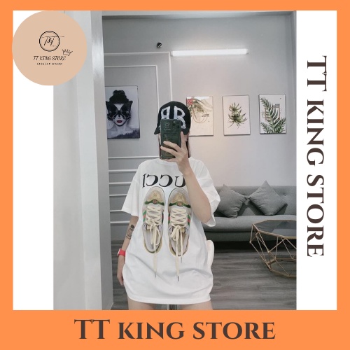 Áo Thun Gucci họa tiết đôi giày - Áo thun unisex nam nữ form rộng oversize chất liệu Cotton siêu thoáng mát