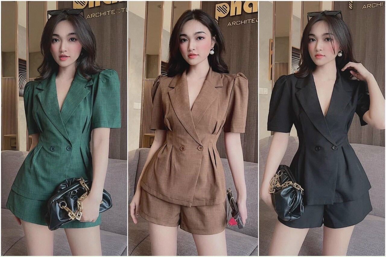 Set quần short đùi + áo vest sang chảnh