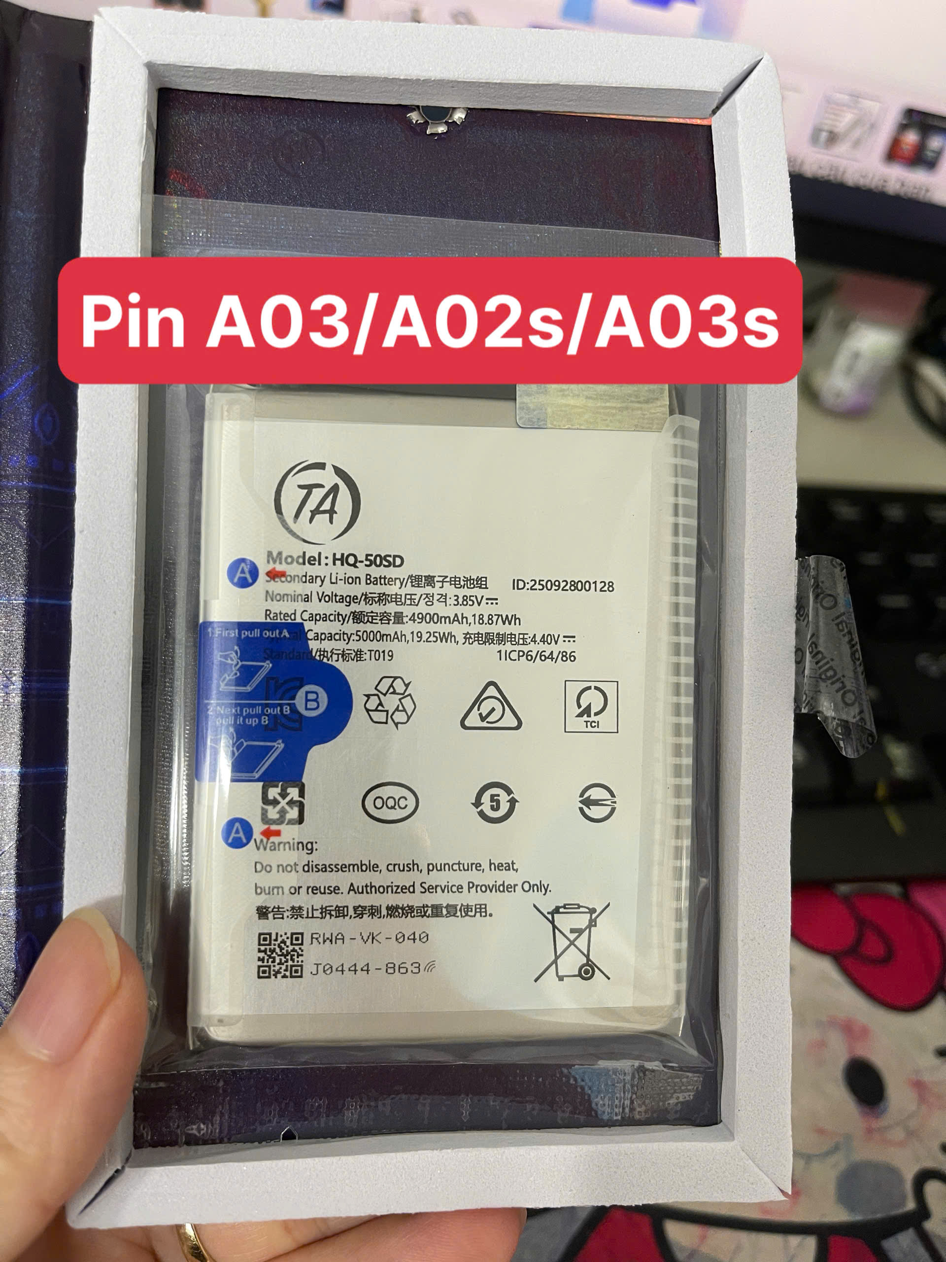 Pin sam sung A03/ A03S/ A02S/ A22-5G/ A03 CORE/ A03/ A04/ A14-4G Lắp chung,dung lượng 5000mah