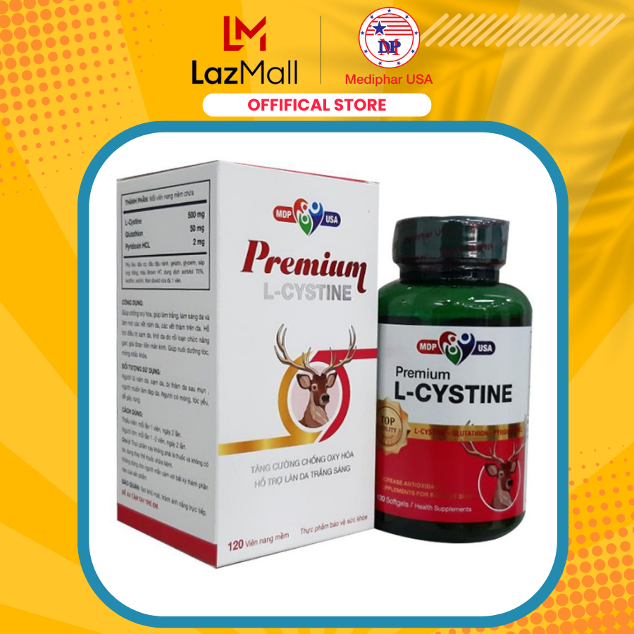 Viên Uống PREMIUM L - CYSTINE giúp chống oxy hóa, sáng da, mờ vết thâm nám, tóc móng chắc khỏe - CHÍNH HÃNG 100% MEDIPHAR USA