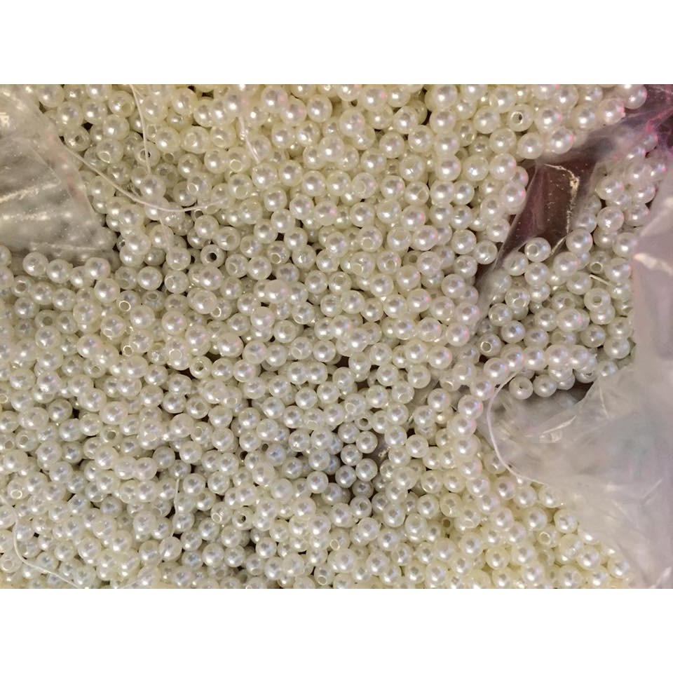 Hạt ngọc trai nhựa trang trí loại Tròn, có lỗ xỏ 6mm