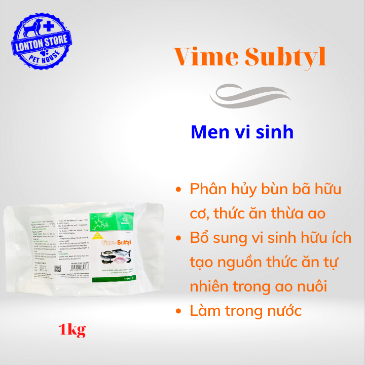 VEMEDIM Vime-subtyl cá, men vi sinh phân huỷ bùn bã hữu cơ, cải thiện môi trường ao nuôi, gói 1kg Vime subtyl - Lonton store