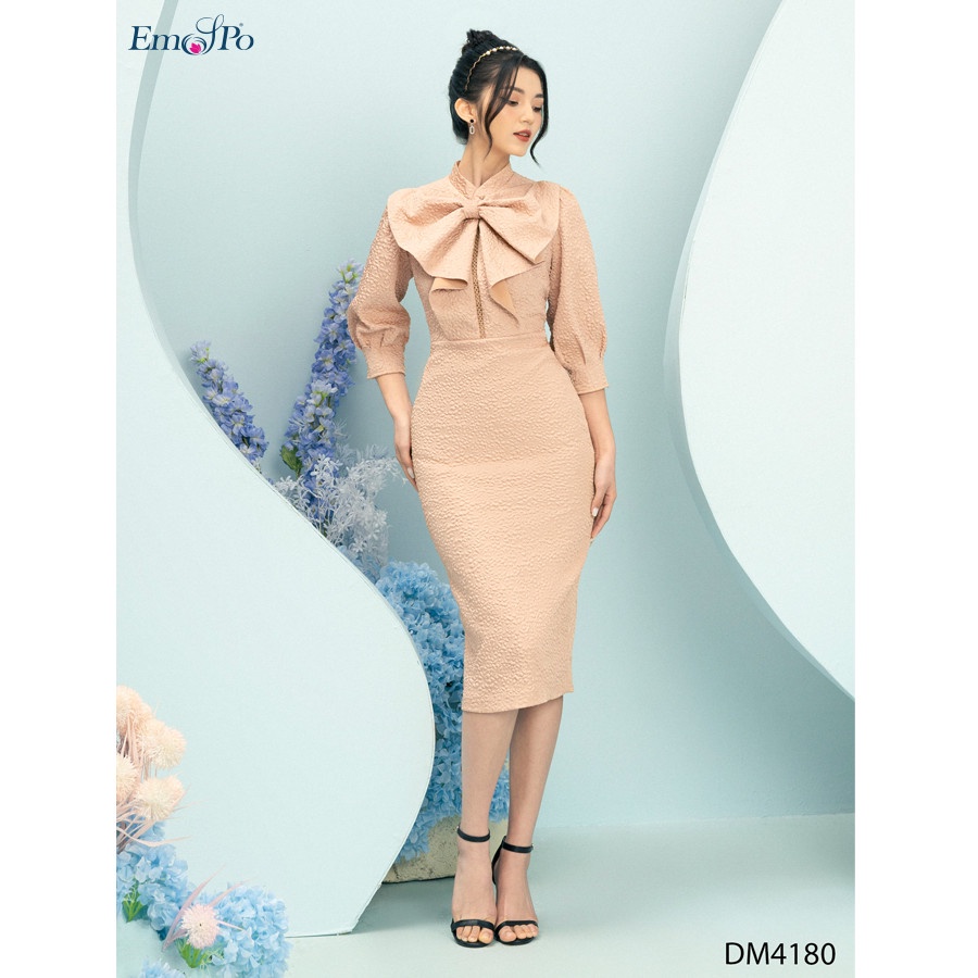 Đầm ôm cổ thắt bèo nơ emspo dm4180