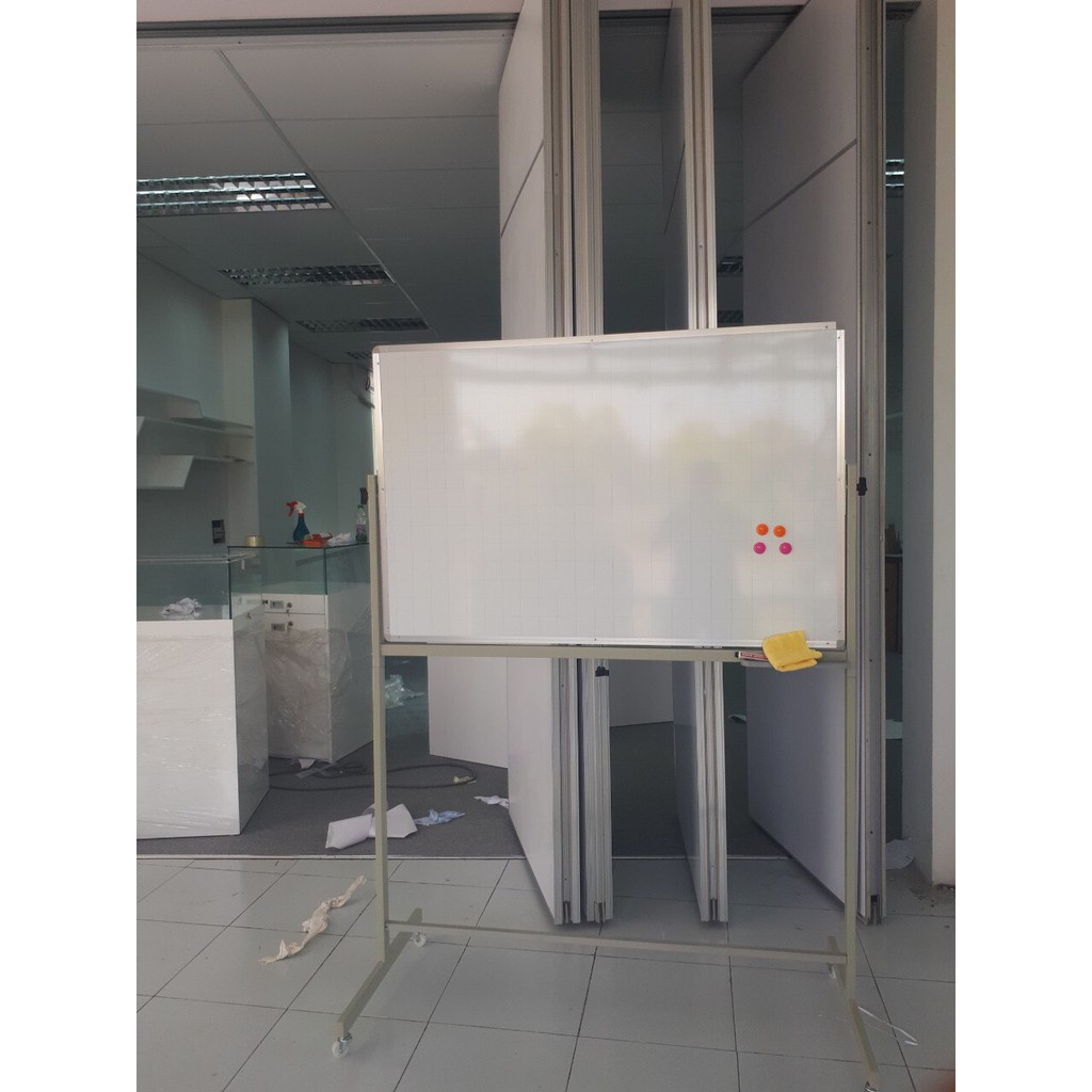 Bảng từ 1*1.2m 2 mặt di động lật 360| - 2 mặt từ xanh- trắng