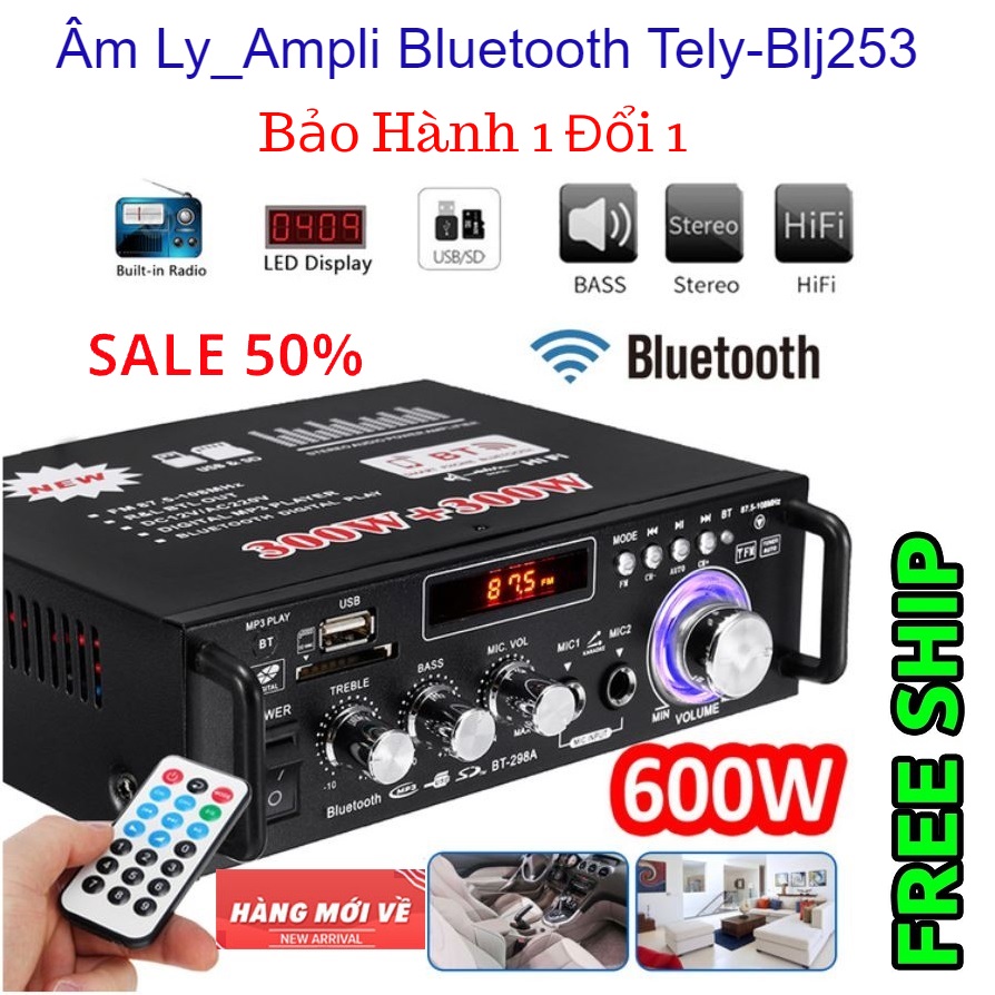 Âm Ly Karaok - Âm Li Chạy Điện Mua Ngay Ampli Bluetooth Tely-Blj253 Chip Âm Thanh Cj22 Tạo Âm Bass Chắc Chắn , Âm Treble Sâu , Bluetooth Kết Nối 4.0 Cho Công Xuất Cực Lớn Thích Hợp Sử Dụng Cho Dàn Karaoke Gia Đình TECH HOME
