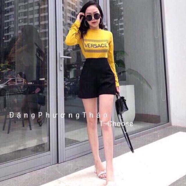 Quần short cạp liền eo cao khoá lưng chất liệu tuyết mưa