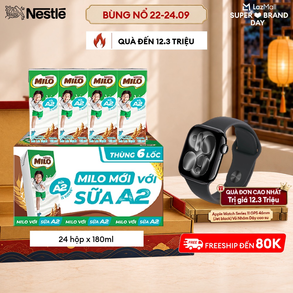 [Phiên bản ống hút 4 chiều] Thùng Sữa lúa mạch Nestle MILO với sữa A2 6 lốc (24 hộp x 180 ml)