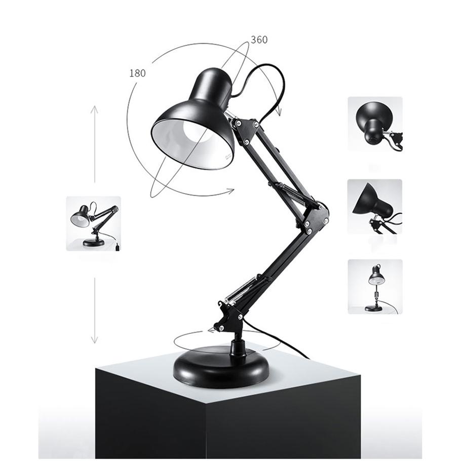 Chân Đèn Bàn Học Tập Làm Việc Có Chân Kẹp Bàn Kiểu Dáng Pixar Bằng Thép Khối Lượng 1.6Kg Mã T811 Màu Đen