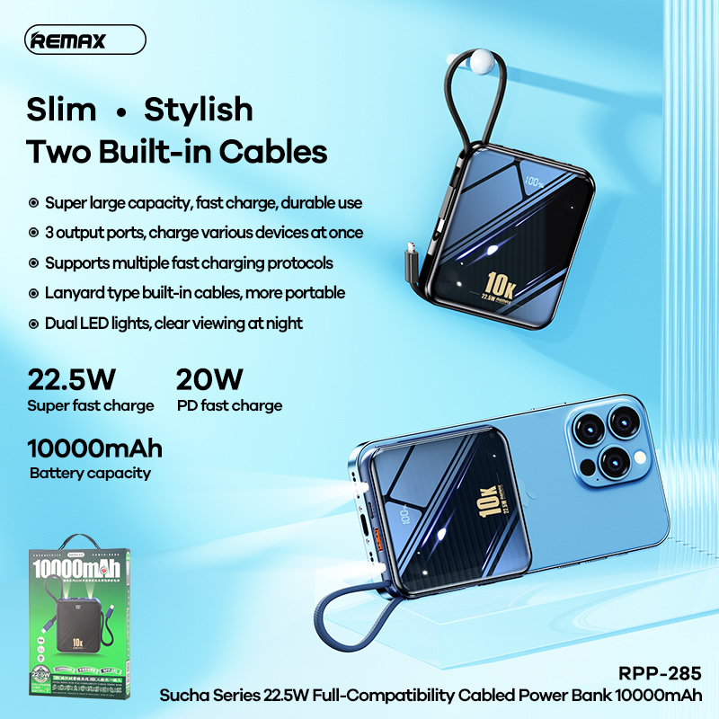 Pin sạc dự phòng remax rpp-285 10000mah qc3.0+pd 22.5w
