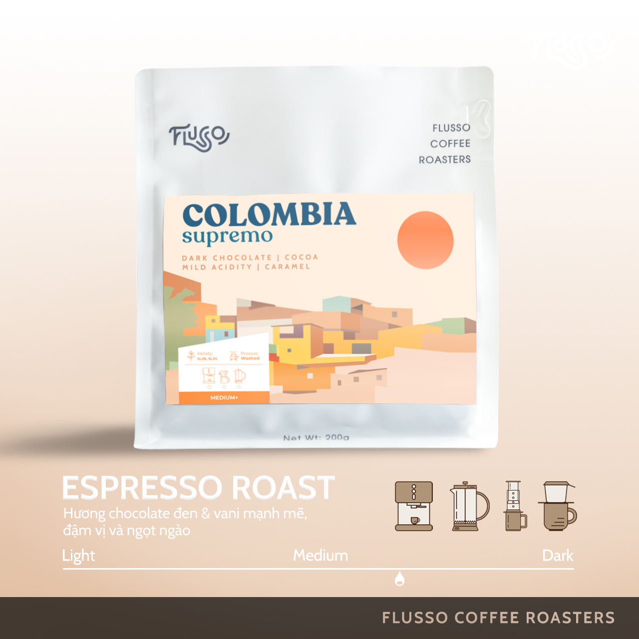 Cà phê Flusso Espresso Colombia Supremo 100g - Flusso Specialty Coffee